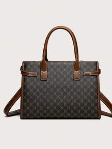 Bộ 3 túi xách da PU kẻ caro có khóa kéo, túi xách thanh lịch cho phụ nữ trung niên, sức chứa lớn, thời trang và đa năng để sử dụng hàng ngày - màu nâu - Xem 6