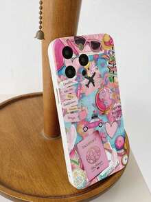 1个直边手机壳，印有飞机、旅行、地球仪、护照、二维码图案，防刮防震TPU保护套，兼容 17/17 Pro Max、16/16e、11、15 Pro Max、14 Pro Max、Galaxy等机型，防水防摔 - 彩色 - 查看 6