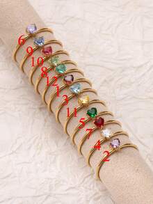 1枚奢华彩色锆石不锈钢可调节戒指，彩虹色开口戒指，女士款，18K镀金防褪色，适合度假、婚礼、派对、日常佩戴、生日礼物等多种场合。 - 不銹鋼戒指 - 查看 18