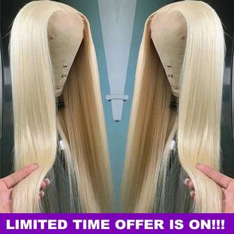 613# 13x4 蕾丝前假发 8-34 英寸 13x4 直发金色蕾丝前假发 200% 密度蕾丝前假发 高清透明 613 金色直发假发 女士巴西自然直发假发 日常节日佩戴