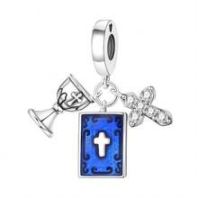 CYCUFF 1 pieza Colgante con símbolos religiosos plateados con cruz de la Biblia para hacer pulseras, collares y regalos de joyería DIY para mujeres