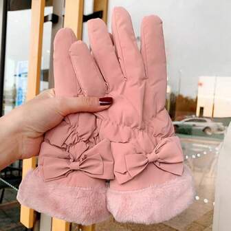 1 Pair Winter Korean Style Student Cycling Gloves, Thick Padded Windproof Touchscreen Gloves For Women, Warm Motorcycle Gloves For Autumn/Winter, Thick, Anti-Slip, Shock-Absorbing, Durable, Suitable For Outdoor Cycling And Electric Motorcycle