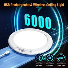 Lámpara de techo recargable con sensor de movimiento, sin cableado, funciona con pilas, con temporizador regulable a distancia, luz de ducha magnética activada por movimiento para clóset, ducha, ba?o - Recargable - Ver 2