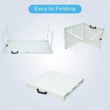 49.2-Inch Portable Folding Table - Sturdy Steel Frame, Height Adjustable, Compact Folding Design For Outdoor/Home/Office, Rustproof And Easy To Clean (White) - 白色 - 查看 4
