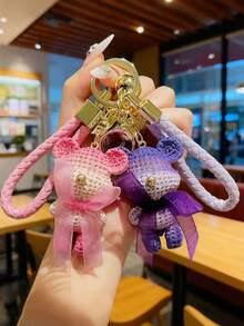 1pc Creative Resin Plush Teddy Bear Car Keychain, Fashion Cute Handbag/Earphone Case, Unisex Daily Use Or Couple Gift Valentine's Day Valentines Car Accessories Bag Charm School Goth Y2k