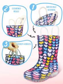 Wasserdichte Regenstiefel, Herzmuster, leicht zu reinigen, guter Halt, Griff zum leichten Anziehen, Outdoor Kinderschuhe