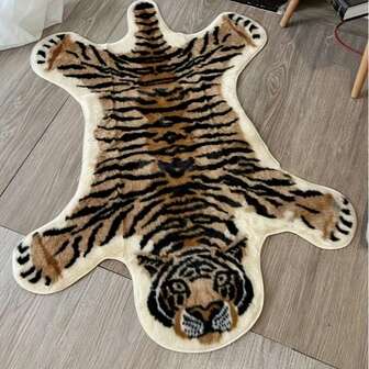 43.3x33.4 Inch Tiger Pattern Washable Rug - Acrylic & Polyester Blended, Multipurpose Decorative Carpet/Wall Hanging/Cushion Cover, Suitable For Home, Bedroom, Living Room - Short Pile, Machine Made, Unique Animal Design