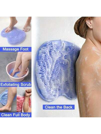 Shower Cleaning Brush Wall-Mounted Silicone Back & Foot Massage Bath Mat Bathroom Scrub Pad With Suction Cup For Exfoliating Dead Skin (Pink)