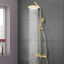 Miumaeov 20cm Goldenes Rundes Thermostatisches Duschset für Zuhause Hotels Schulen Wohnungen Schwimmbäder Fitnessstudios öffentliche Dienstorte und mehr - Gold - Übersicht 6
