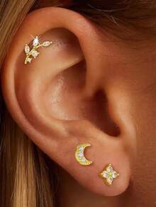 3Pcs G23 Titanium CZ Flower Cross T-Bar Internal Thread Studs Ear Lip Cartilage Women Body Jewelry For Daily Wear - 3 Earrings - View 4
