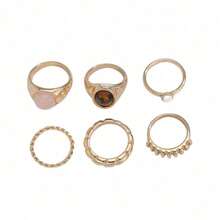 6pcs/Set French Minimalist Design Metal Vintage Ring Set, Suitable For Parties, Gifts, And Daily Wear - Vàng - Xem 5