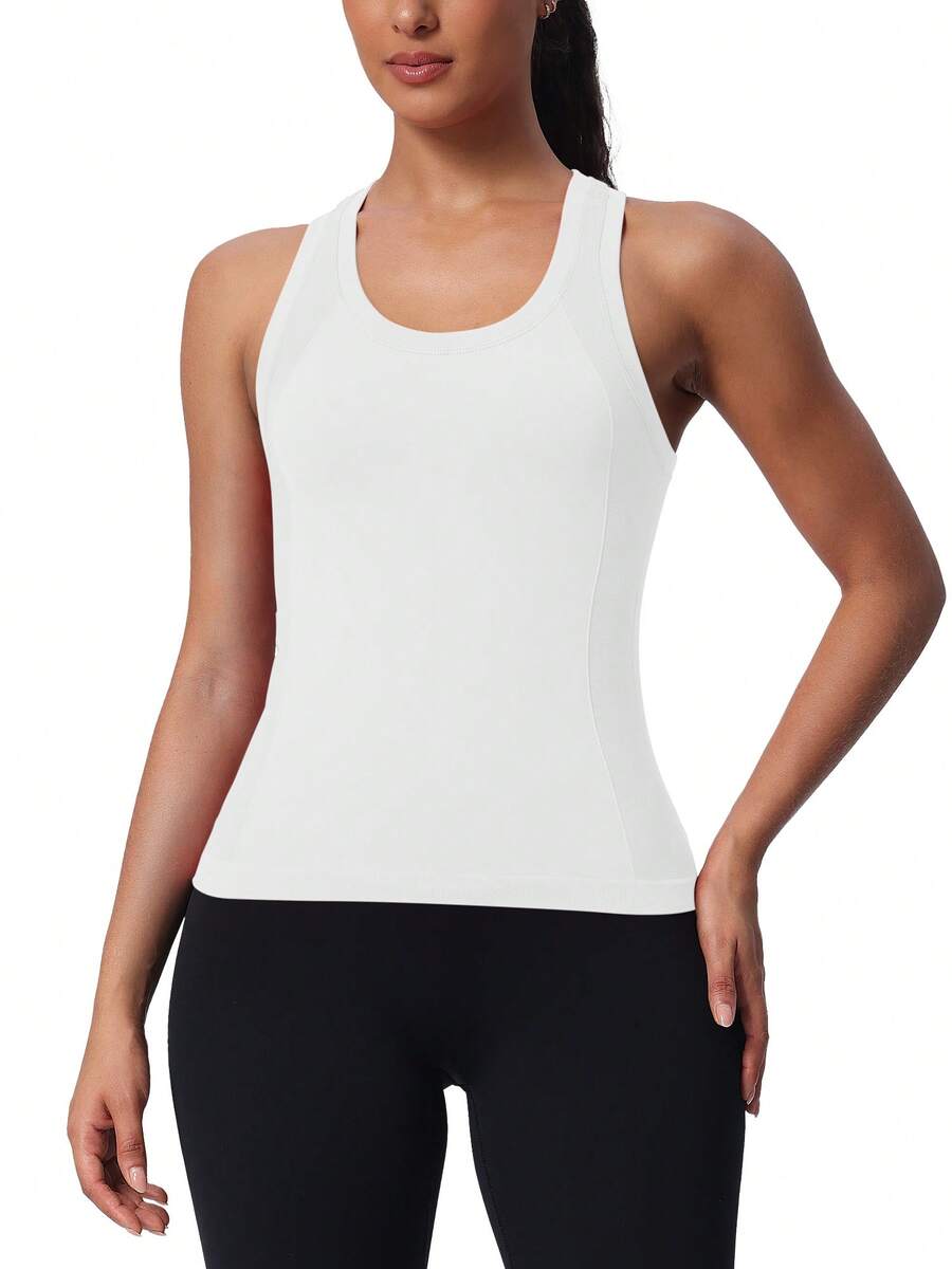 Training Racerback Tank Gym Wear Medium Impact Running Workout Quick Dry Moisture Wicking Cool Feeling - trắng - Xem 1