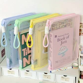 1pc Pastel Colorful A4 File Folders With Transparent Zippered Grid Compartments, Built-In Board Clip & Sturdy Handles - Heavy-Duty Large Capacity Organizer For School, Office Supplies, Students, Back-To-School Essentials, School Supply Accessory | Classic Design | Practical Design, Folders For School