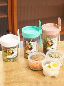 310ml + 560ml Portable Fruit Salad, Cereal And Yogurt Cup Set: Leak-Proof, Machine Washable, Suitable For Work, Study And Travel