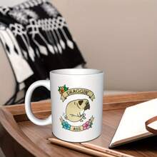 1 Piece 11oz Double-Sided "DRAGGIN' " Pug And Floral Pattern Fun Coffee Mug - Christmas, Birthday, New Year Gift, Humorous Gift Suitable For Him/Her/Female/Male, Coffee Enthusiast, Holiday Drinkware, Exquisite Illustration, High-Quality Craftsmanship - 白色 - 查看 7
