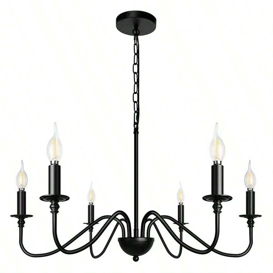 1pc Vintage Iron Branches Pendant Light, 6 Lights, Black/Gold, Modern Living Room Chandelier, Industrial Style Farmhouse Pendant Lamp, Suitable For Indoor Decoration, Living Room, Bedroom, Dining Room, E14 Bulb Socket, AC85-265V, D88cm/35 Inch (Bulbs Not Included)