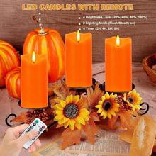 Flameless Candles Lights, Set Of 2 6x3 Pine Bark Flickering Candles With Remote Timer, Dimmable Pillar Candles Operated, Real Wax Candles Wedding Party Home Decor Orange
