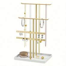 1 قطعة حامل مجوهرات أبيض ثلاثي الطبقات، مناسب لعرض الأقراط والقلائد والخواتم، ديكور مكتبي بطراز نوردي