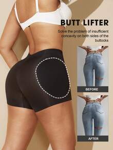 女士提臀塑身短裤，带可拆卸垫臀，凸显曲线，提供更佳提拉效果 - 黑色 - 查看 5