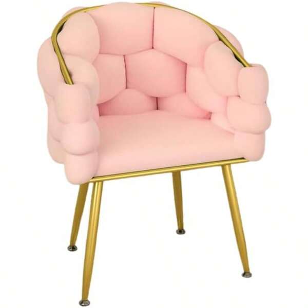 Bubble Chair Modern Lounge Sofa BarrelShaped Backrest Velvet Fabric Vanity Chair For Living Room Or Bedroom Makeup Office Fining Room Pink Gold