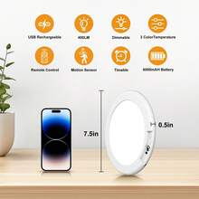 Lámpara de techo recargable con sensor de movimiento, sin cableado, funciona con pilas, con temporizador regulable a distancia, luz de ducha magnética activada por movimiento para clóset, ducha, ba?o - Recargable - Ver 6