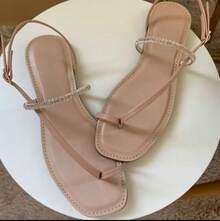 Women's Flat Sandal With Rhinestones, Elegant And Casual, Nude Black - 米色 - 查看 2
