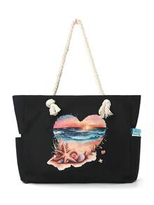 1pc Large Printed Beach Tote Bag With Zipper, Summer Girls Tote Bag, Pool Vacation Storage Bag, Large Capacity Shoulder Bag, Multiple Usage Scenarios, Suitable For Beach Sunbathing, Picnic, Camping, Travel, Gym, Pool Bag, Beach Bag, Weekend Bag Reusable Shopping Bag Or Daily Commuting - Multicolor - View 21