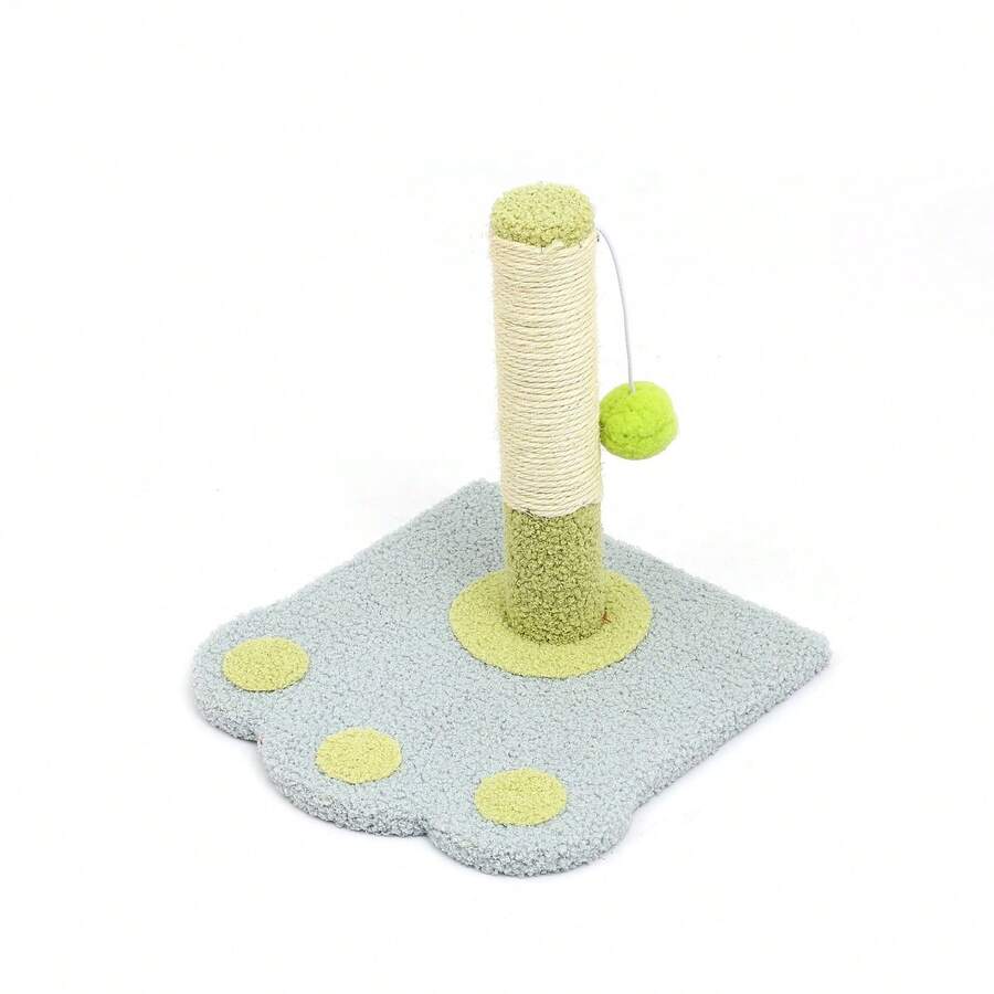 Cat Scratching Tower – Cute Paw & Flower Design Cat Post With Pom Ball Toy, Soft Carpet Base, Available In Multiple Colors & Sizes(Cat Toys/Cat Accessories/Cat Stuff) - Màu xanh lam - Xem 1