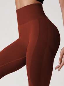 1条高腰加厚瑜伽裤，带口袋，女士款，收腹，四向弹力，适合运动、跑步、感恩节、圣诞节等场合。 - 紅色 - 查看 5