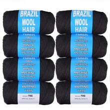 5/8/12卷黑色巴西羊毛腈纶纱线，适用于非洲合成钩针编织大辫子，麻花辫，70克/卷 - 黑色 - 查看 12