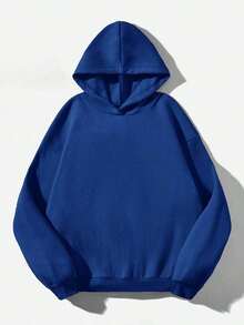 Sudadera  SudaderaschristmasAttitoon Casual Minimalist Navy Blue Hooded Long Sleeve Loose Fit Thick Sweatshirt For Women, Suitable For Autumn/Winter,FallLoose And Comfortablewinter Clothes For Women>Sweatshirtswinter Clothes For Women>Sweatshirts - 寶藍色 - 查看 2