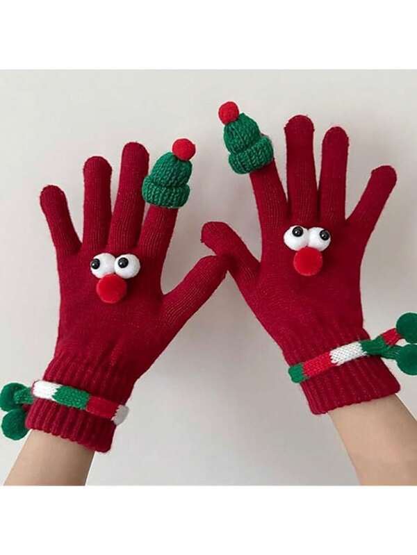 قفازات عيد الميلاد، قفازات محبوكة جميلة وطريفة، قفازات مرنة ناعمة ودافئة للمعصم، قفازات بدون أصابع مقاومة للرياح ودافئة للشتاء، مناسبة للتسوق وتجمعات العطلات