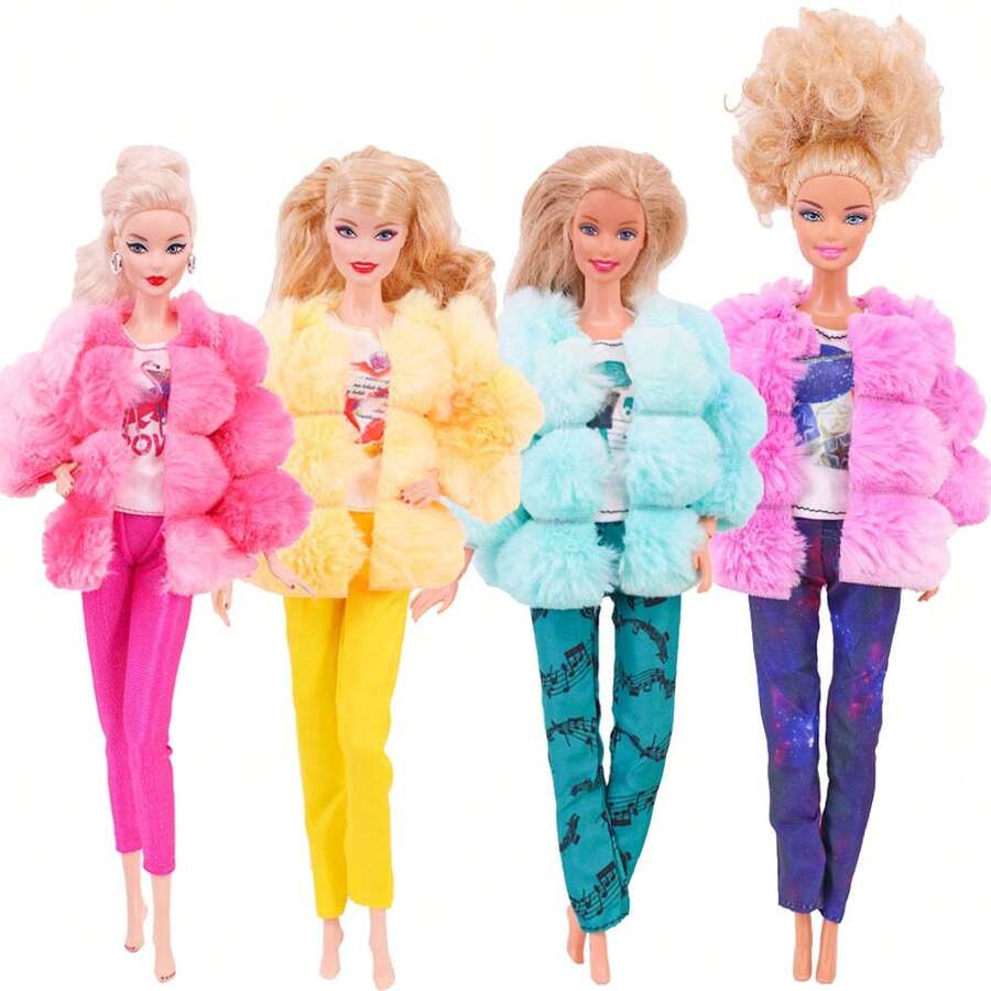 New 3pcs/Set Outfit For 30cm Doll, 11 Inch Winter Nightwear Plush Vest, Top And Pants Set (Jacket + T-Shirt + Trousers) - Multicolor - View 1