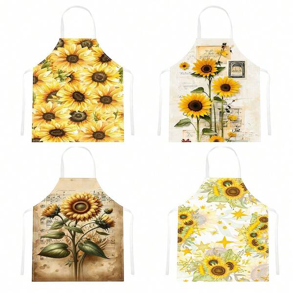 1 pezzo Grembiule con stampa a girasole, 100% poliestere, senza maniche, con laccio al collo, adatto per cucinare, cuocere e intrattenere, ottimo per casa, ristorante, festa, barbecue all'aperto, grembiule da forno | Grembiule vivace | Grembiule in poliestere | Grembiule stampato