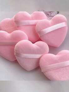 8pcs/Set Heart Shaped Velvet Powder Puff, Designed For Contour, Eye And Corner Area, With Makeup Blender Foundation Mixing Container, Suitable For All Skin Types - Multicolor - View 3