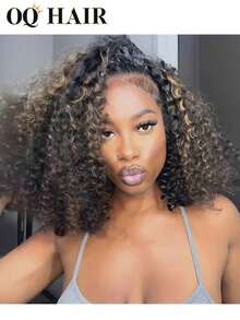OQ Hair 3 In 1 Half Wig Water Wave Glueless Balayage Highlight Ombre Brown Wear Go Half Wig 180% Density 14-16 Inch Bob 18-28 Inch Daily Wear Drawstring Flip Over Wig - S2/30 - View 5