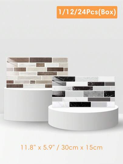 1/12/24片装亮面自粘墙贴，自粘瓷砖贴纸，厨房墙纸，轻巧简约风格，防水，防刮擦，易清洁，适用于厨房、浴室、房车等场所，装饰墙贴