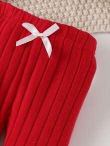 2件套女婴可爱柔软樱桃图案长袖连体衣+红色裤子套装，秋冬季 - 紅色 - 查看 7