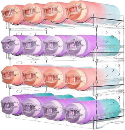 Organizador Apilable de tellas de Agua para Clóset - Organización y Almaceento de Despensa de Cocin,Organizador de tellas de Agua de 4 Niveles 16 para Gabinete,Cocina,Clóset,Oficina