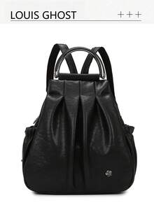 Mochila plegada de piel sintética marrón con asa de anillo metálico y decoración de camelia - Bolso casual de uso diario para mujeres - Multicolor - Ver 10