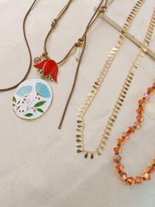 3 قلادة معلقة بتصميم زهري إبداعي أوروبي وأمريكي، متعددة الطبقات وعصرية