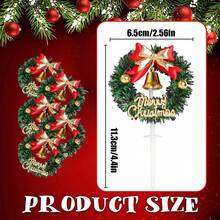 1 confezione di decorazioni per cupcake a forma di corona di Natale con fiocco, cerchio di erba verde, campanelle natalizie, stuzzicadenti per cupcake per festa di nascità, compleanno, Capodanno, Natale, decorazioni per torte e feste