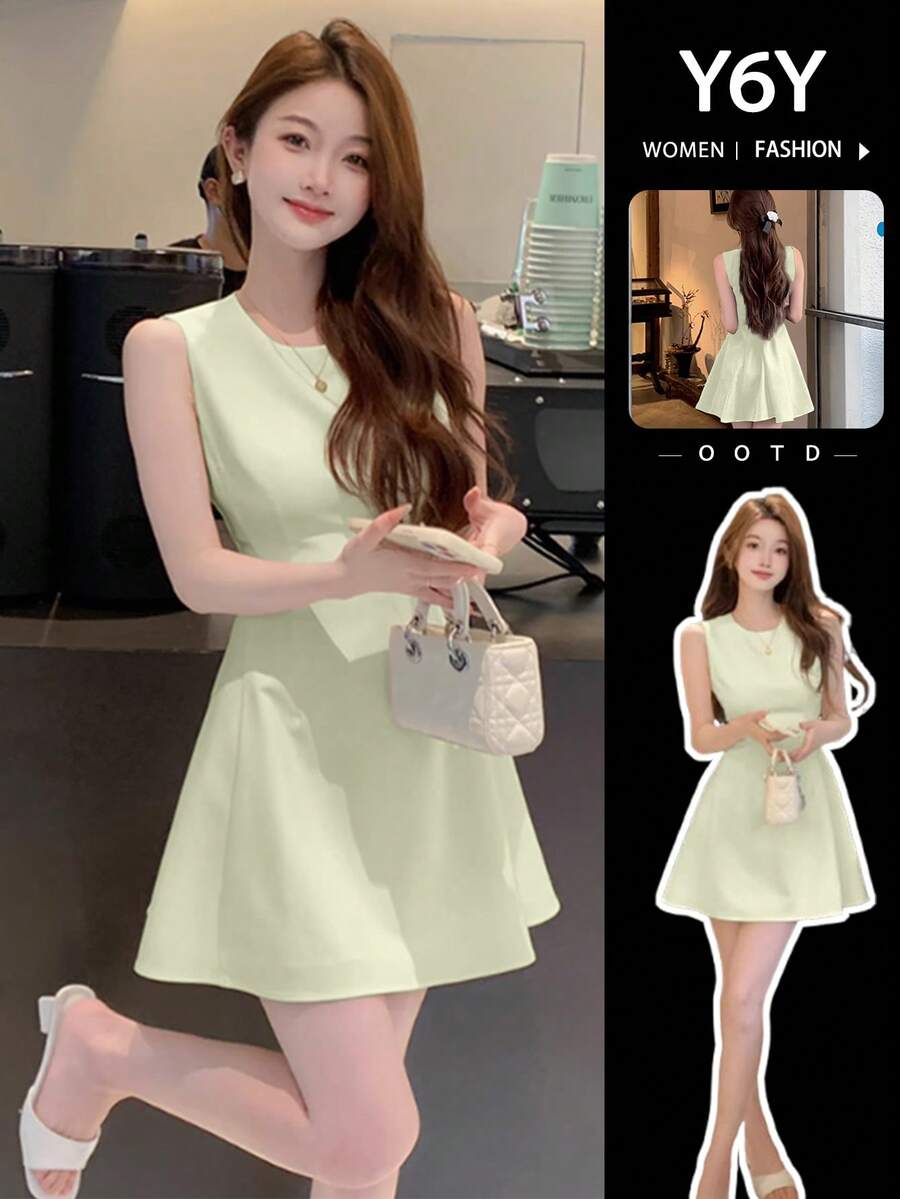 [Y6Y] White Sleeveless Casual Dress, Sweet And Fashionable Summer Dress For Women