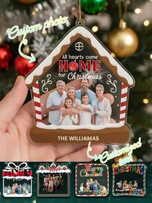 个性化家庭照片挂饰，可定制姓名，房屋造型，节日装饰，2025年圣诞树挂饰，家居装饰纪念品，印有您照片的节日挂饰，冬季节日装饰，家庭姓名礼物，送给父母、朋友、新婚夫妇、乔迁之喜的收藏礼物，个性化家庭照片挂饰，节日日历 - 彩色 - 查看 2