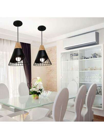 Alpinaluz Badminton Ceiling Hang Light: Zwart Metaal Hout Nordic E27 view 5