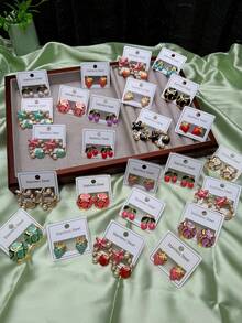 20对/304不锈钢万圣节耳环套装 - 亚克力可爱卡通/水果吊坠耳环，真空电镀，适合日常佩戴和派对场合，全年皆宜。金色耳环，不锈钢首饰，珍珠耳环，价格实惠。 - 彩色 - 查看 6