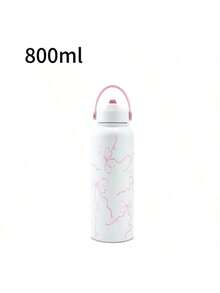 1 pieza Botella de agua de 600ml/20.29oz, 800ml/27.06oz, 1000ml/33.82oz con estampado de leopardo y lazo, botella de agua deportiva, vaso aislado de acero inoxidable de doble capa original, taza para viajes y actividades al aire libre, taza para fitness y deportes al aire libre, taza de fondo plano, taza para el coche, bebida para verano e invierno, regalo para fiestas - Multicolor - Ver 19