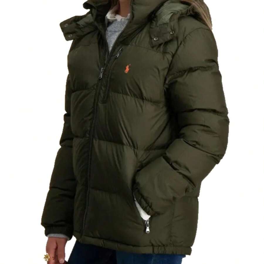 Polo Ralph Lauren Olive Polo  Jacket For Boys, Made Of 100% Polyester. With A Bomber Cut, Ideal For Outdoor Activities And Family Events. Olive Green Color Adds Sophistication And Versatility To The Wardrobe. Resistant Zipper, Removable Hood, And Embroidered Horse Logo. - 綠色 - 查看 1