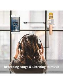 KIDWILL Micrófono de karaoke inalámbrico Bluetooth para niños, 5 en 1, portátil, de mano, con altavoz, grabadora con radio FM ajustable Remix para niños, niñas, niños, adolescentes, cumpleaños - Dorado - Ver 5