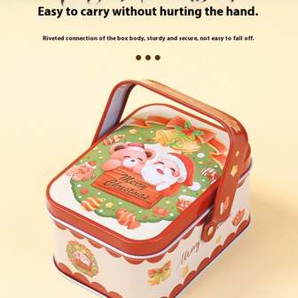 Christmas Cookie Tin With Handle, Decorative Metal Candy Box For Holiday Parties, Christmas Storage Canister For Cookies And Candies, Tin Design